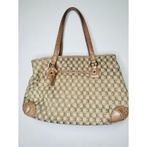 Vintage LIZ CLAIBORNE Light Brown Tan Leather Detailed Top Handles Shoulder Bag